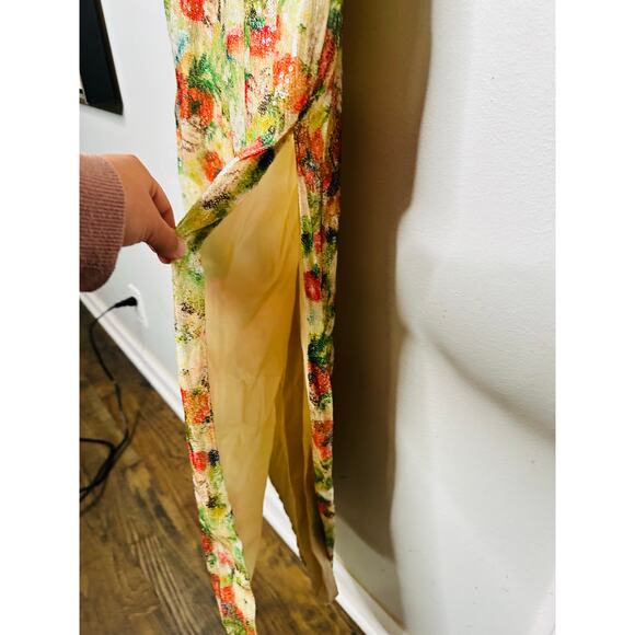 ROSETTA GETTY Multicolored Floral Crepe De Chine Sequin Long Sleeve Gown Size 0 - Picture 14 of 16